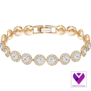 Rose Gold Crystal Tennis Bracelet – White Round-Cut Stones, 6⅜ Inches