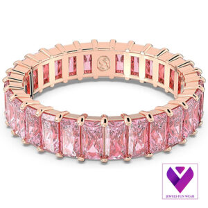 Matrix Crystal Band Ring – Pink Baguette Cut Stones with Rose Gold-Tone Finish (Size 5)
