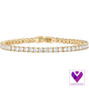 14K Gold Plated 3mm Cubic Zirconia Tennis Bracelet – Classic Gold Bracelet for Women, 6.5"