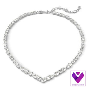 Mesmera Statement Crystal Necklace – Rhodium-Plated with Mixed-Cut Clear Stones