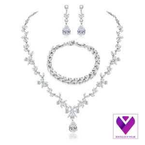Elegant Bridal Jewelry Set – White AAA Cubic Zirconia Necklace, Dangle Earrings & Bracelet for Women