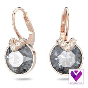 Elegant Crystal Drop Earrings – Rose Gold Finish with Gray, Yellow, Clear & Rose Crystals (¾ Inch)