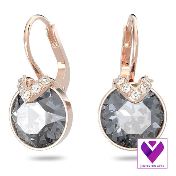 Elegant Crystal Drop Earrings – Rose Gold Finish with Gray, Yellow, Clear & Rose Crystals (¾ Inch)