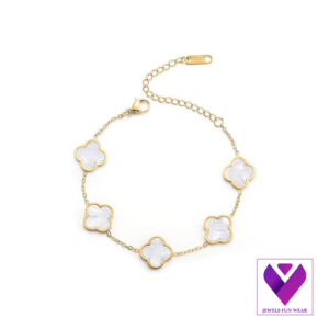 18K Gold-Plated White Four-Leaf Clover Bracelet for Women